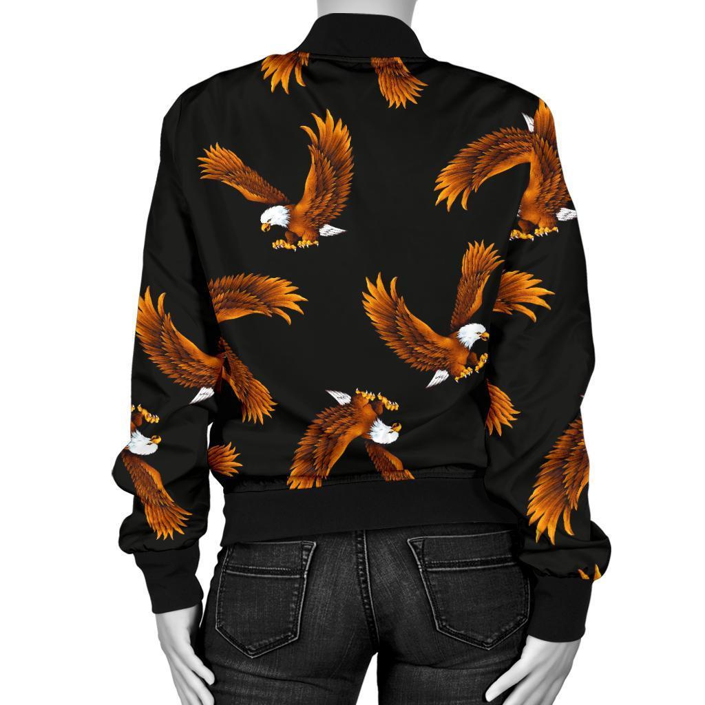 Eagle Black Pattern Print Women Casual Bomber Jacket-grizzshop