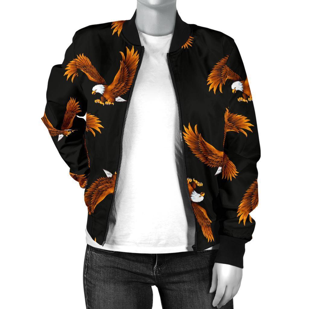 Eagle Black Pattern Print Women Casual Bomber Jacket-grizzshop