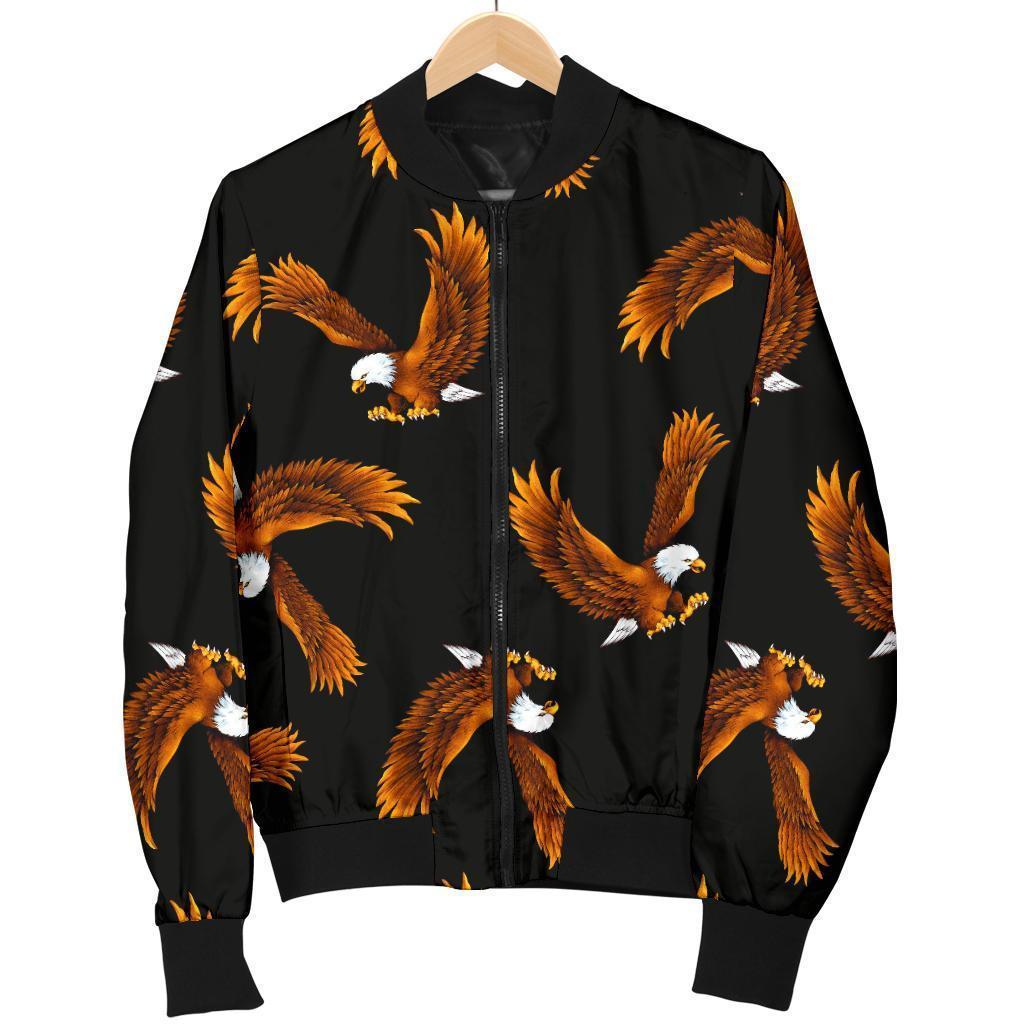 Eagle Black Pattern Print Women Casual Bomber Jacket-grizzshop