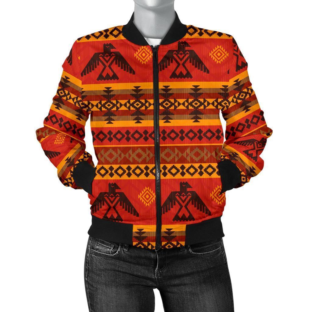 Eagle Native American Pattern Print Women Casual Bomber Jacket-grizzshop