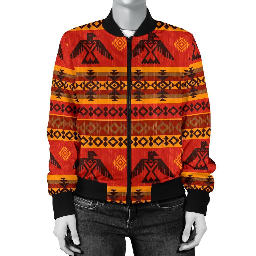 Eagle Native American Pattern Print Women Casual Bomber Jacket-grizzshop