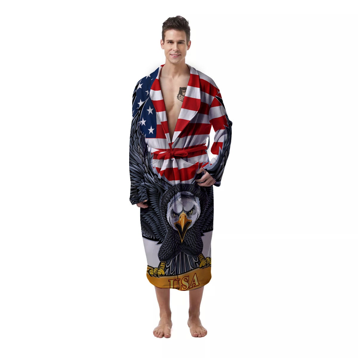 Eagle Patriotic American Print Men's Robe-grizzshop