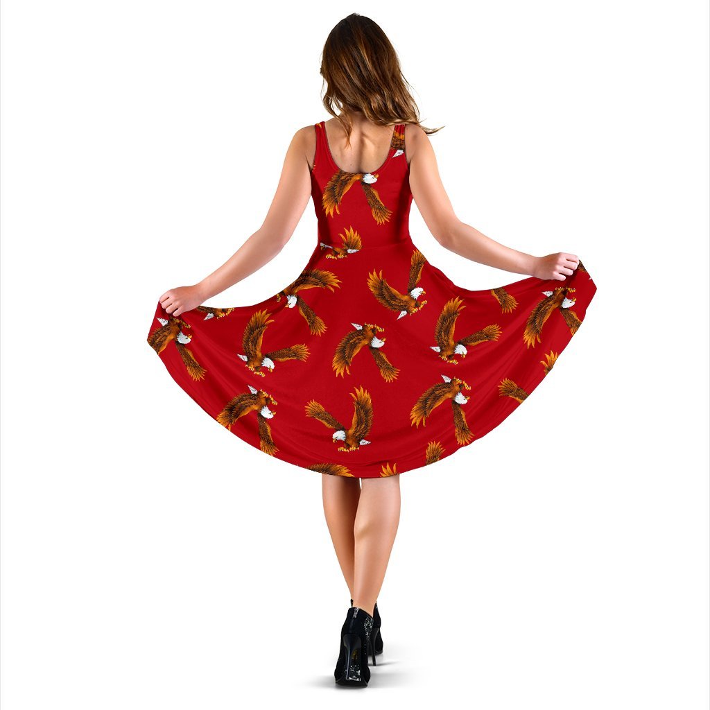 Eagle Red Pattern Print Dress-grizzshop