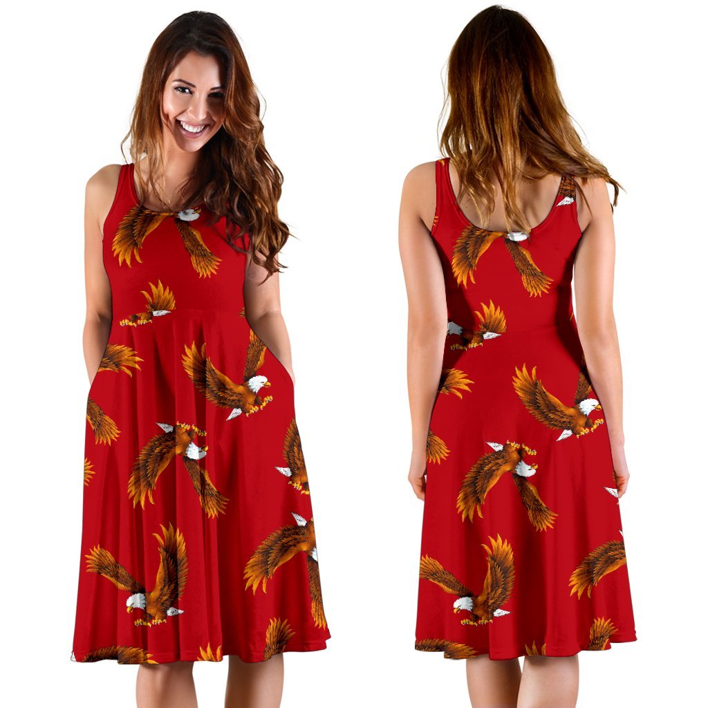 Eagle Red Pattern Print Dress-grizzshop