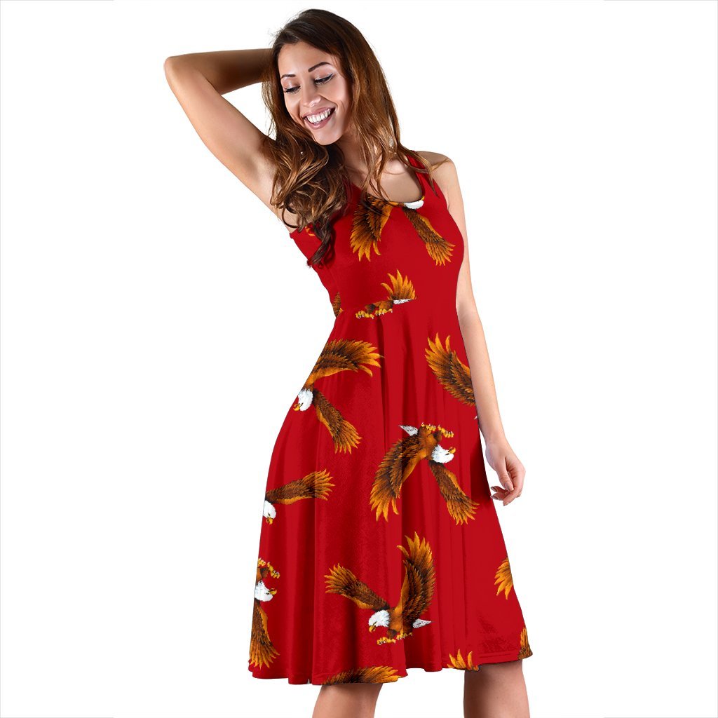 Eagle Red Pattern Print Dress-grizzshop