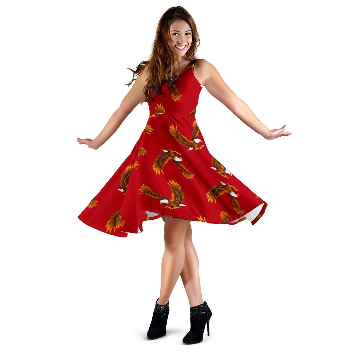 Eagle Red Pattern Print Dress-grizzshop
