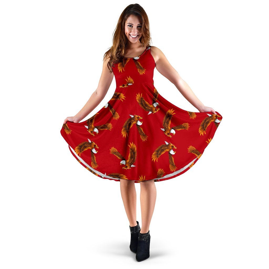 Eagle Red Pattern Print Dress-grizzshop