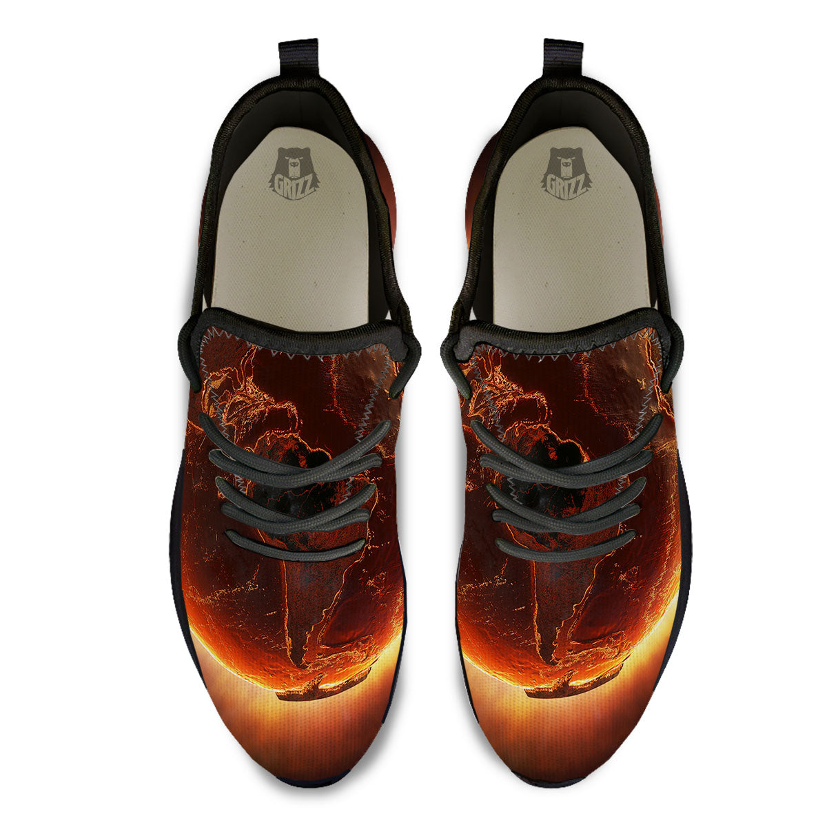 Earth Burning Print Black Athletic Shoes-grizzshop