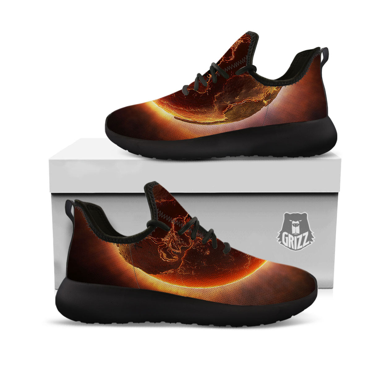 Earth Burning Print Black Athletic Shoes-grizzshop