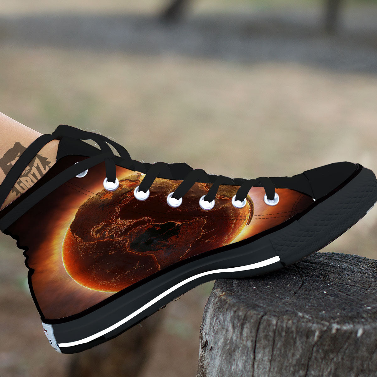 Earth Burning Print Black High Top Shoes-grizzshop