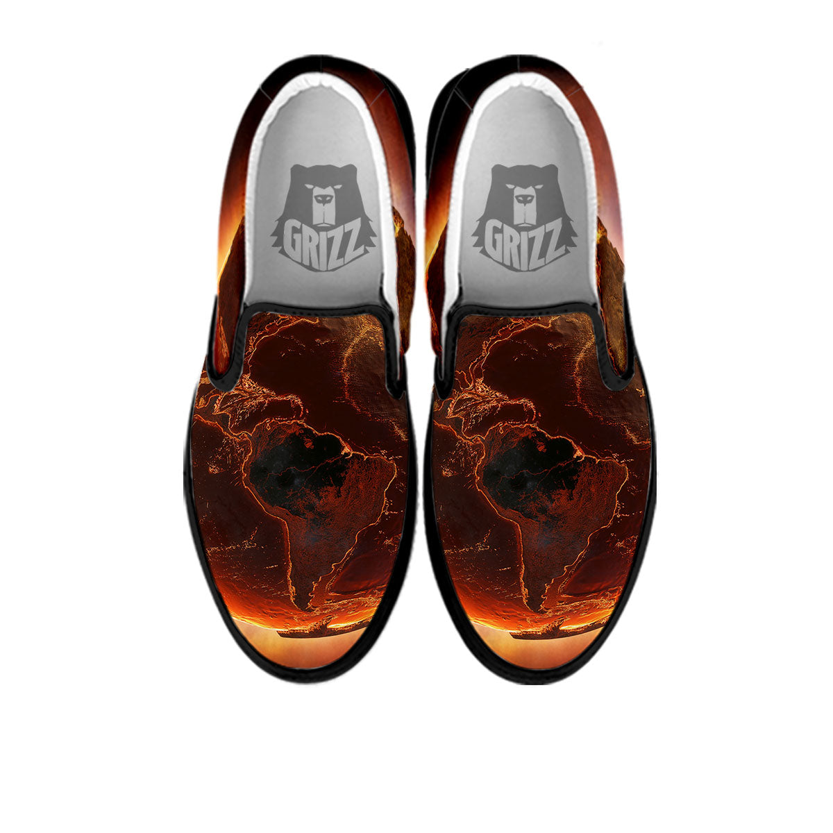 Earth Burning Print Black Slip On Shoes-grizzshop