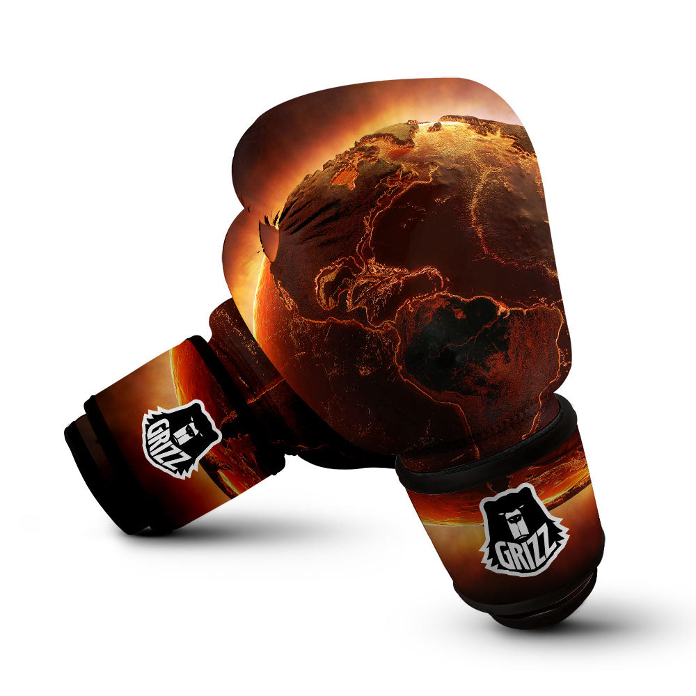 Earth Burning Print Boxing Gloves-grizzshop