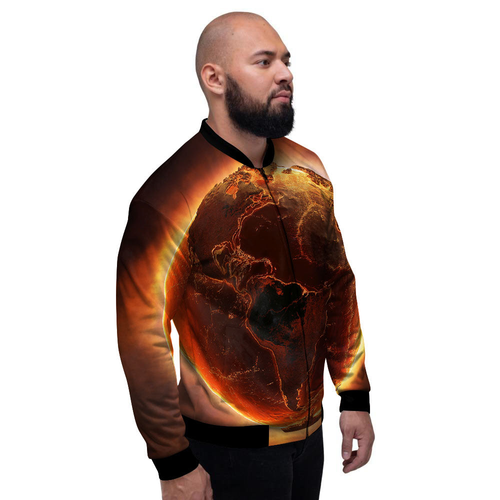 Earth Burning Print Men's Bomber Jacket-grizzshop