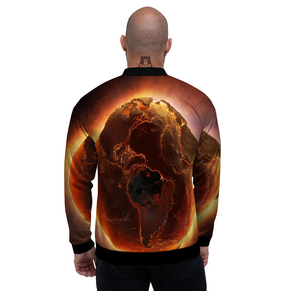 Earth Burning Print Men's Bomber Jacket-grizzshop