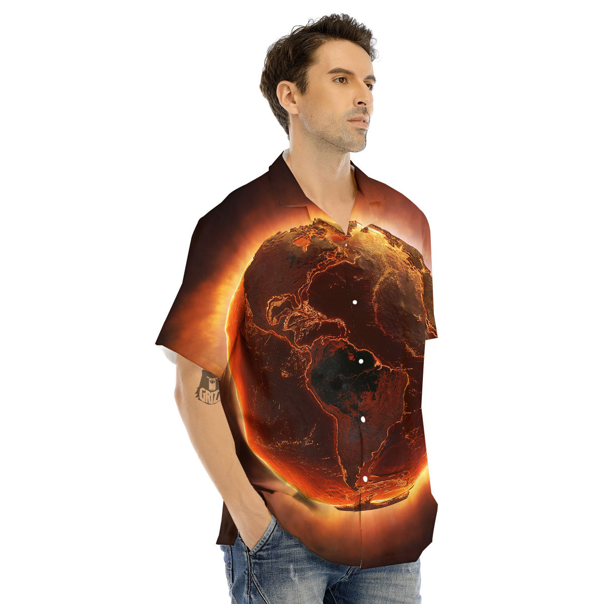 Earth Burning Print Men's Hawaiian Shirt-grizzshop
