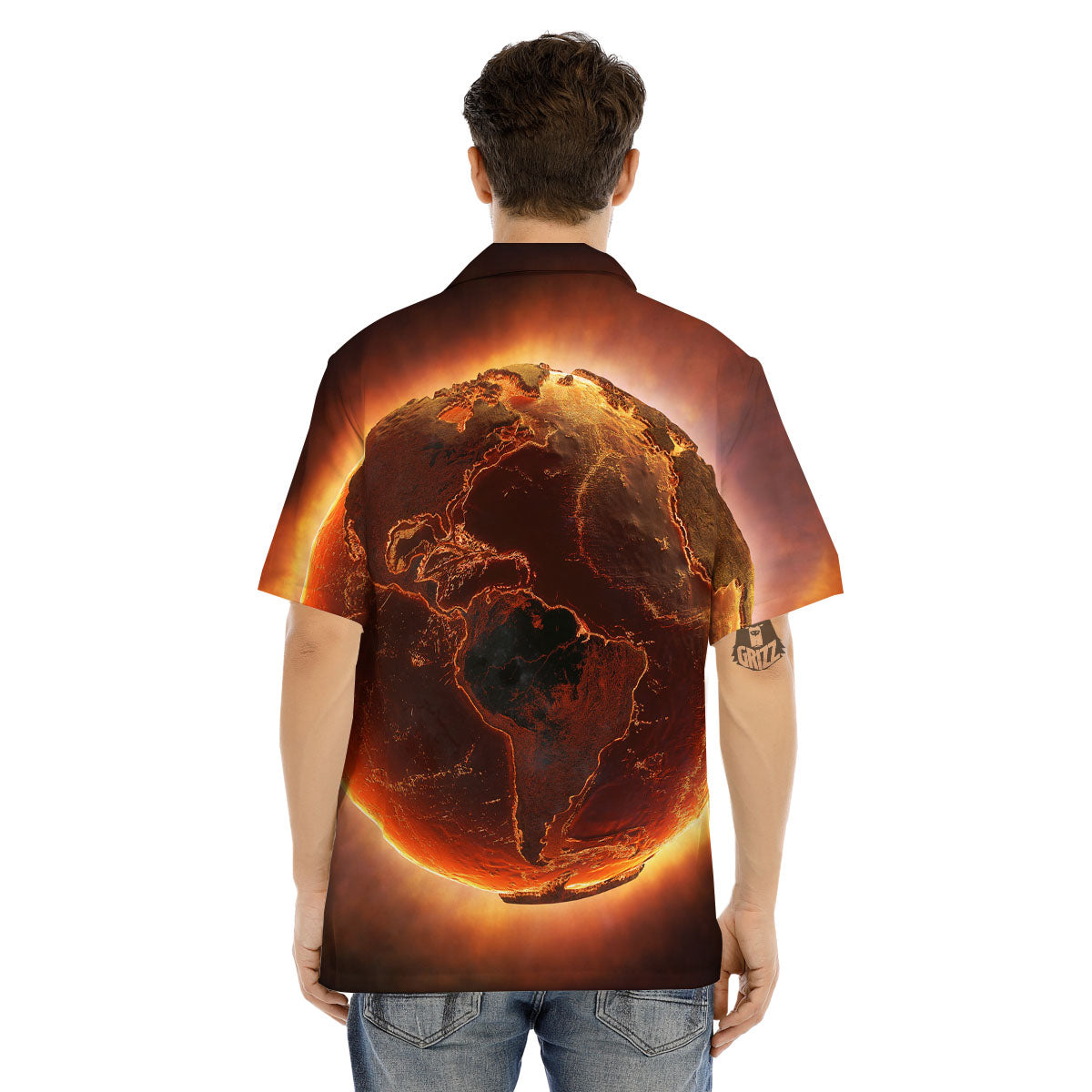 Earth Burning Print Men's Hawaiian Shirt-grizzshop