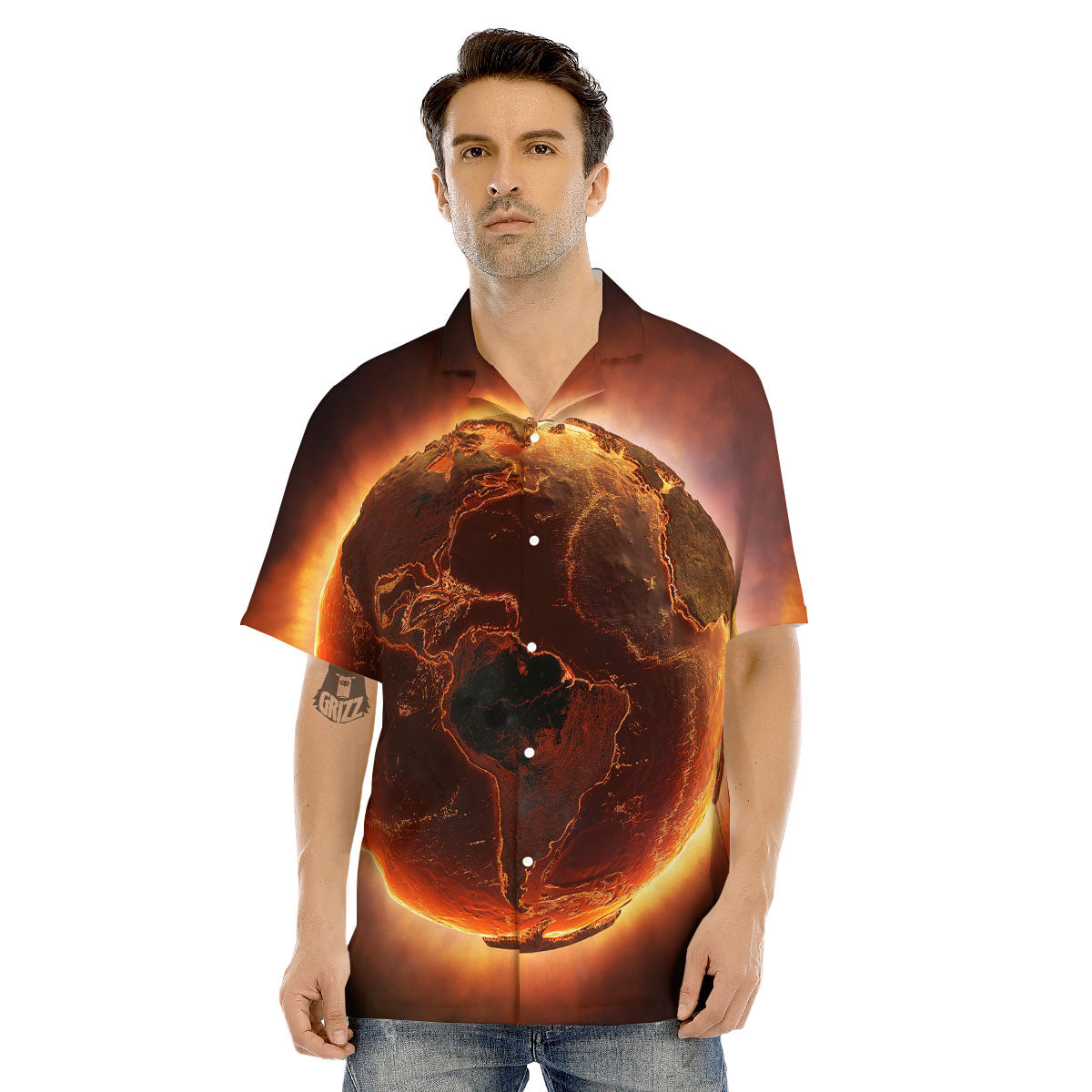 Earth Burning Print Men's Hawaiian Shirt-grizzshop