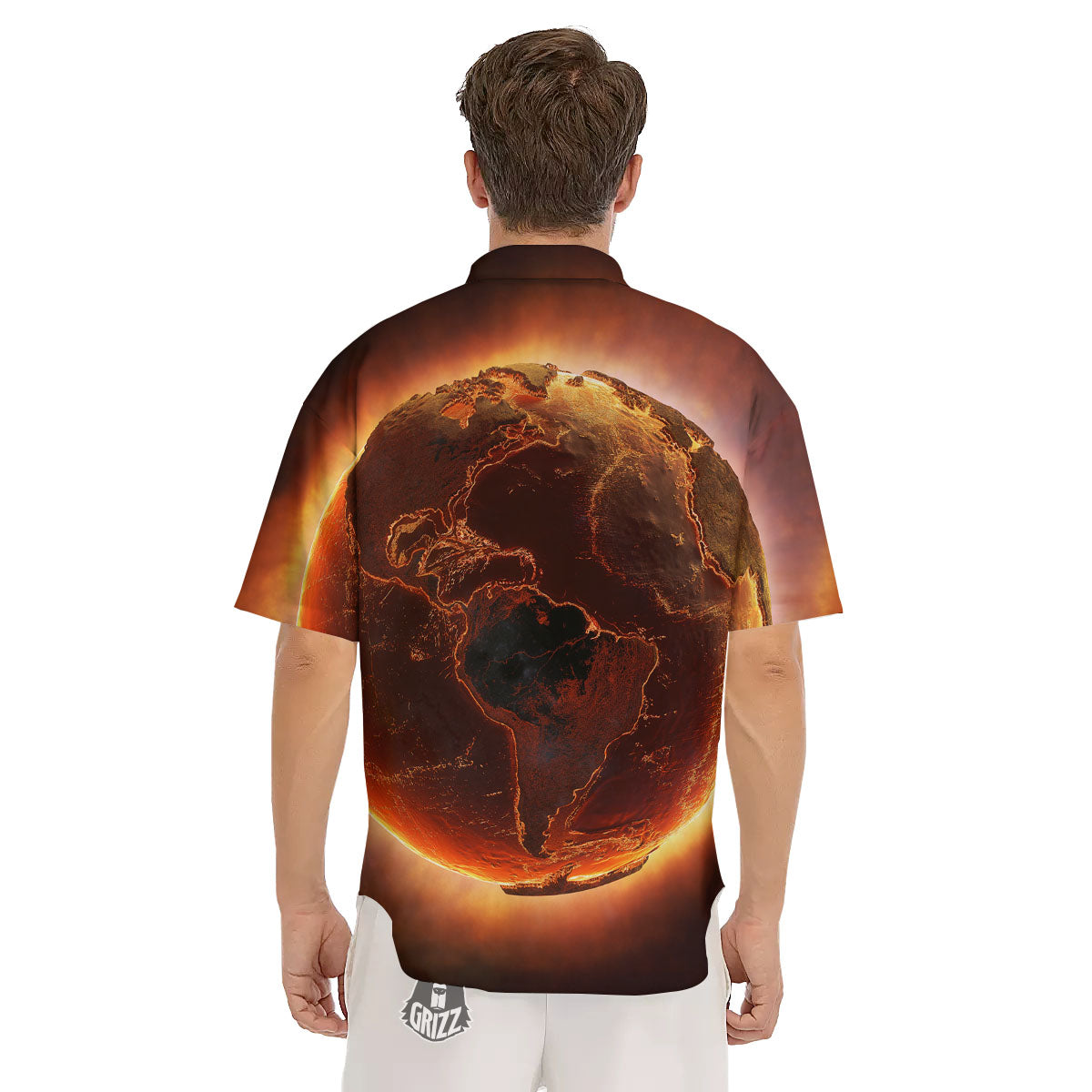 Earth Burning Print Men's Short Sleeve Shirts-grizzshop