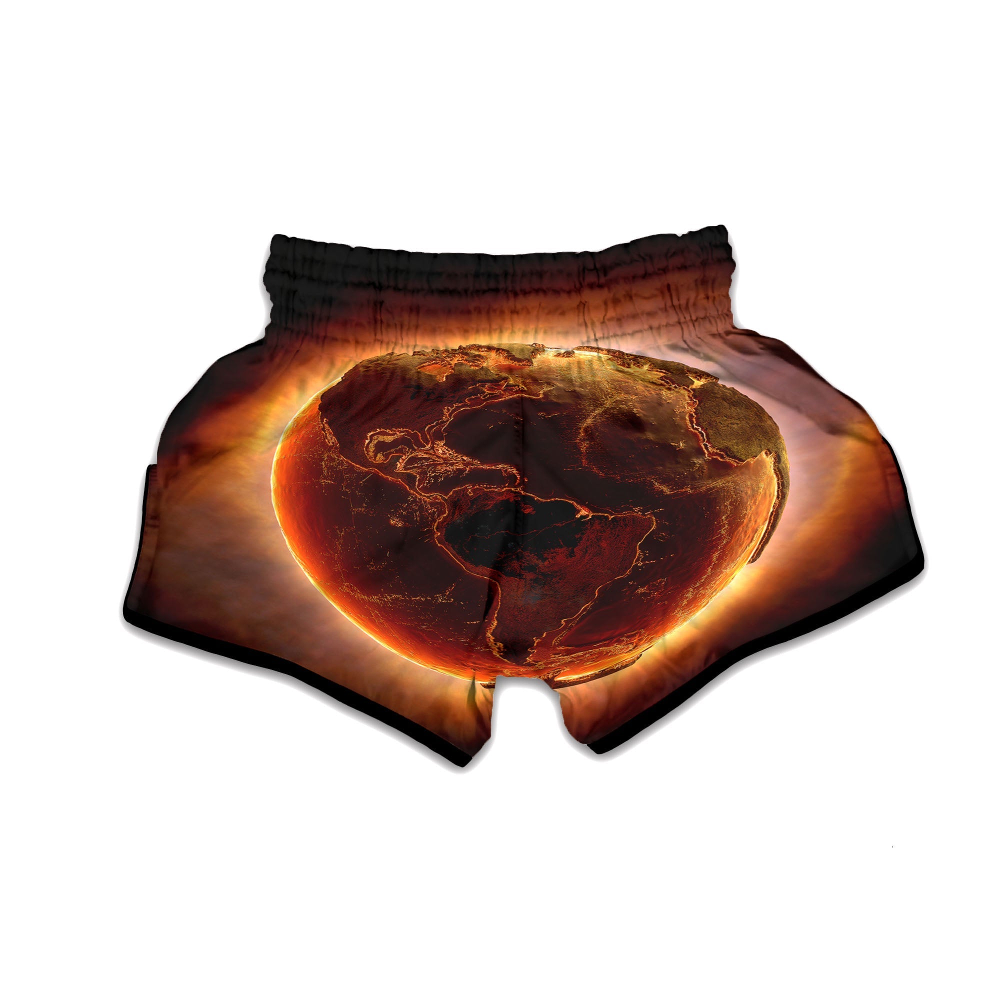 Earth Burning Print Muay Thai Boxing Shorts-grizzshop