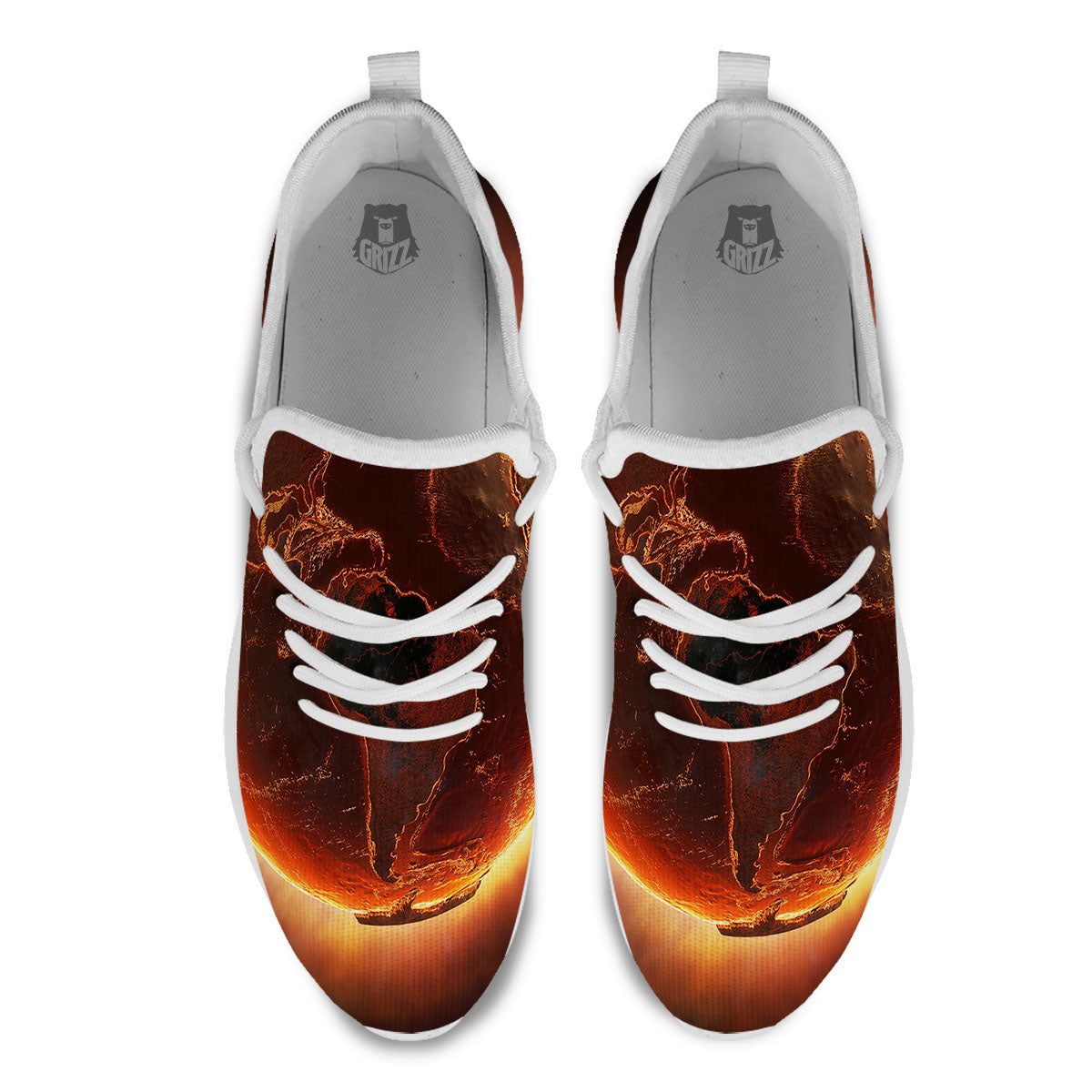 Earth Burning Print White Athletic Shoes-grizzshop