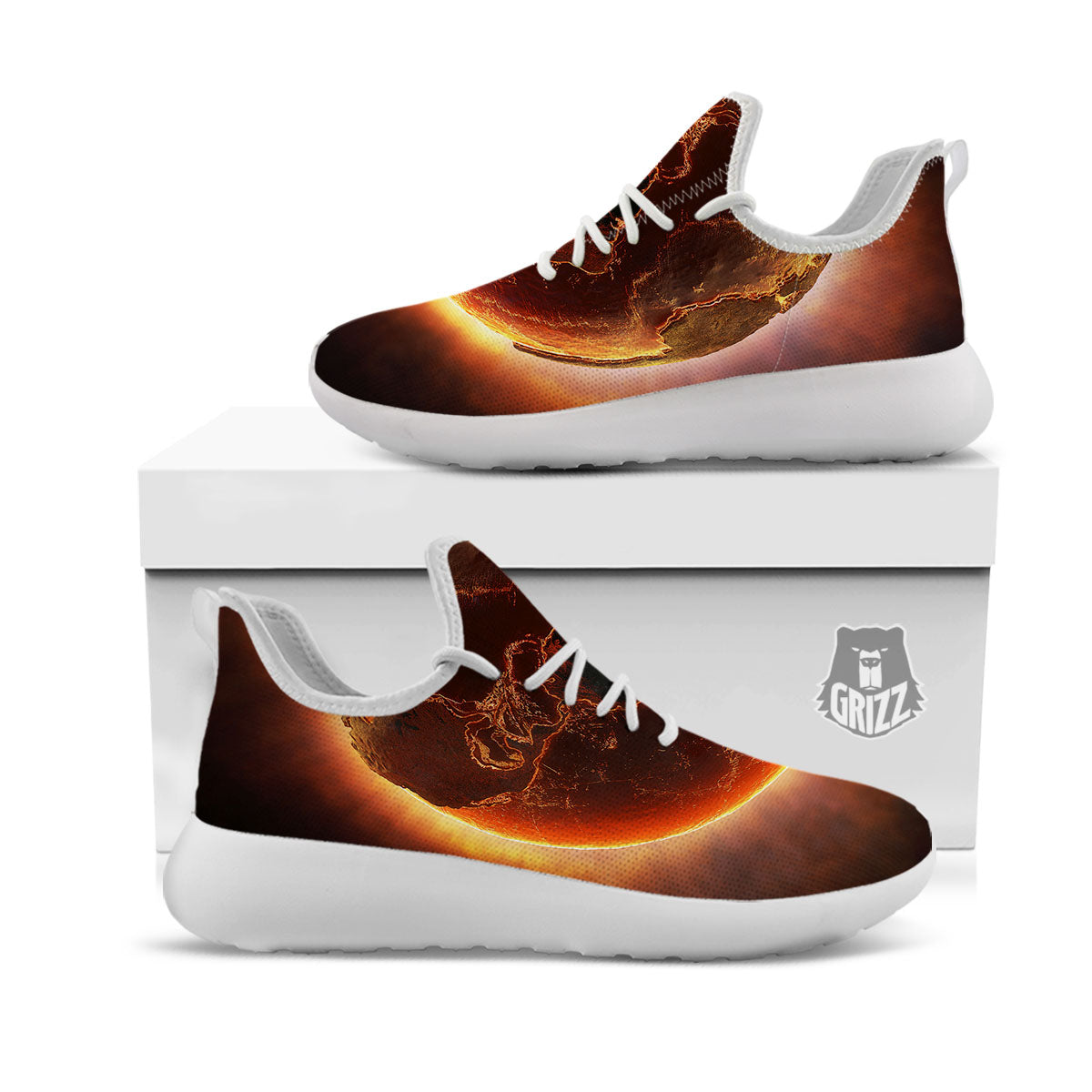 Earth Burning Print White Athletic Shoes-grizzshop