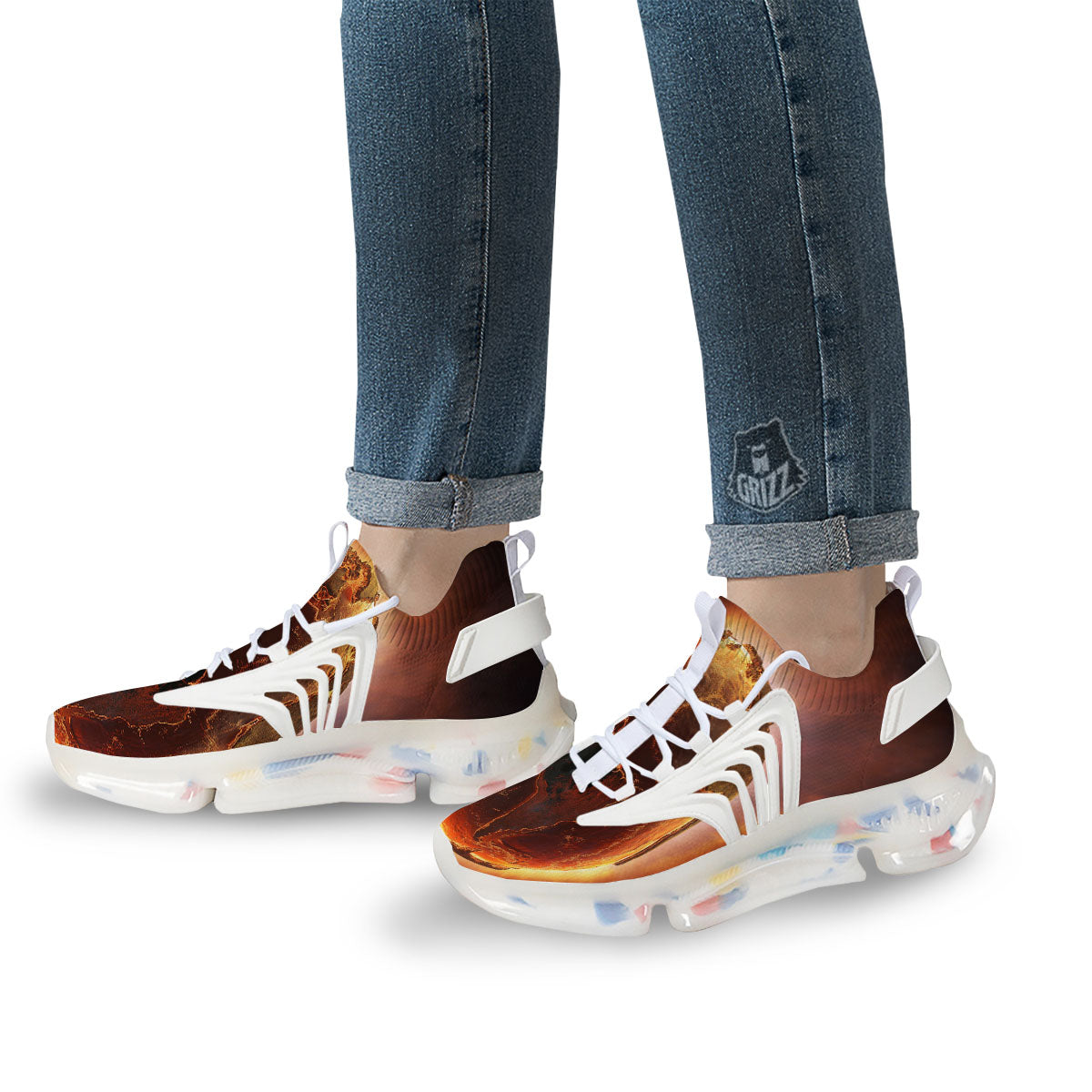 Earth Burning Print White Gym Shoes-grizzshop