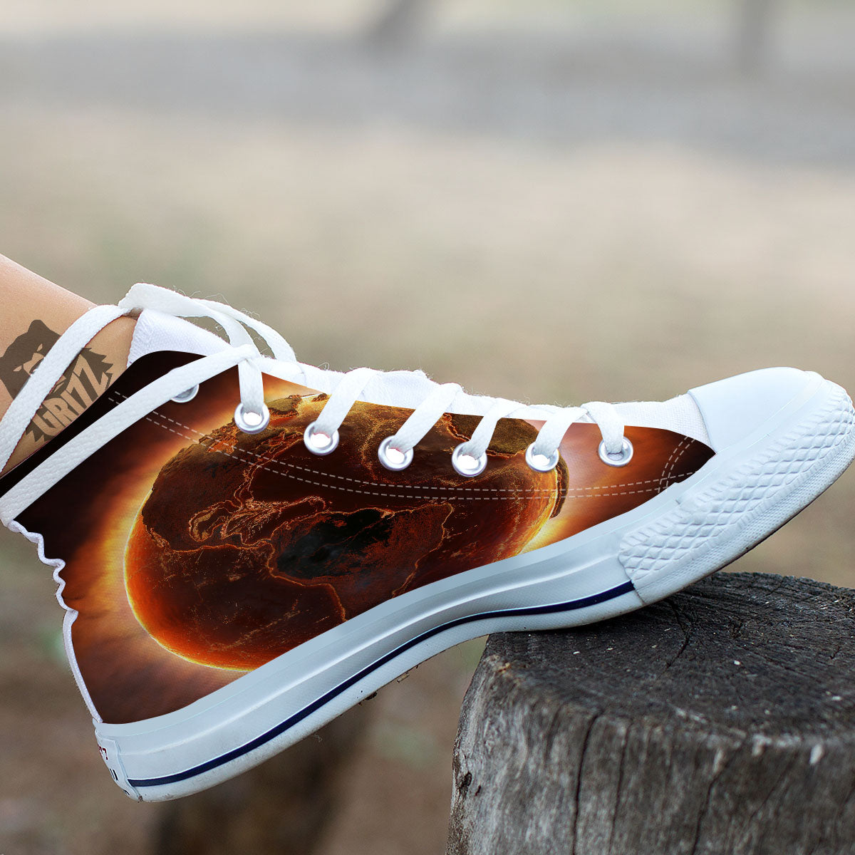 Earth Burning Print White High Top Shoes-grizzshop