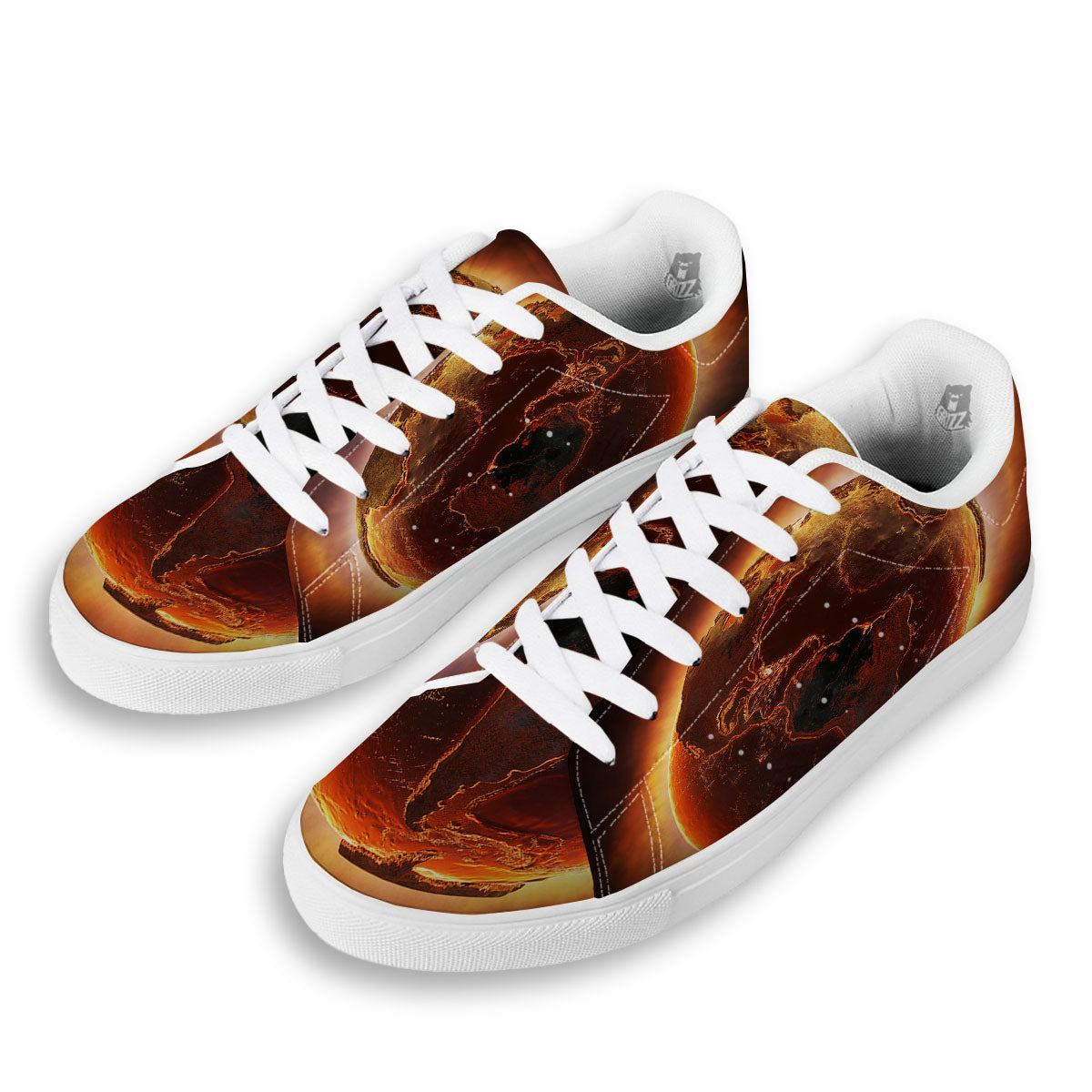 Earth Burning Print White Low Top Sneakers-grizzshop