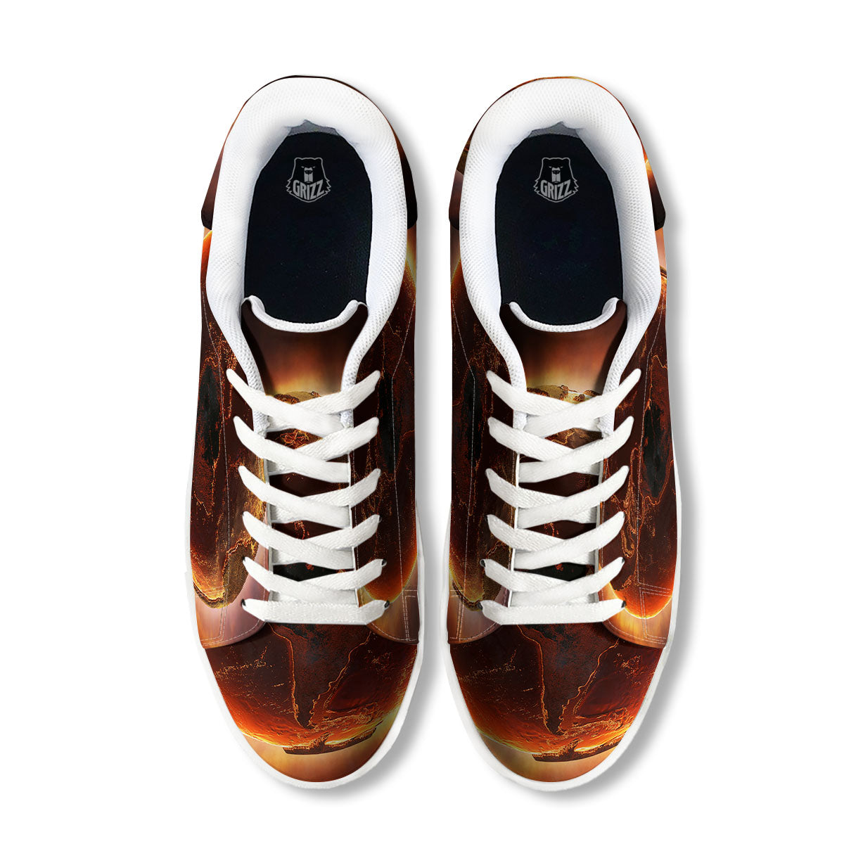 Earth Burning Print White Low Top Sneakers-grizzshop