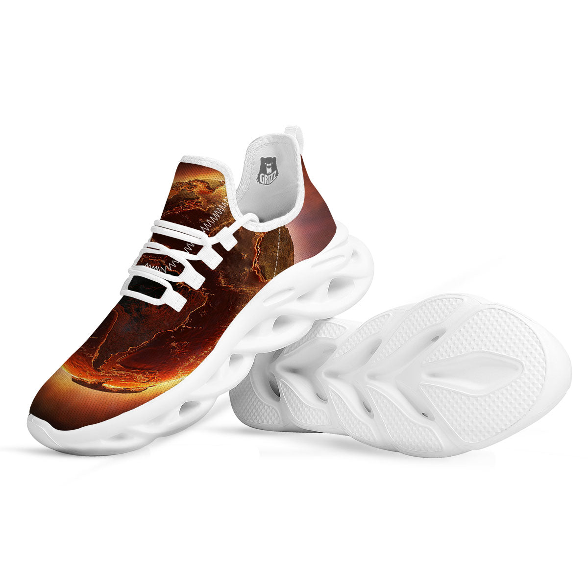 Earth Burning Print White Running Shoes-grizzshop