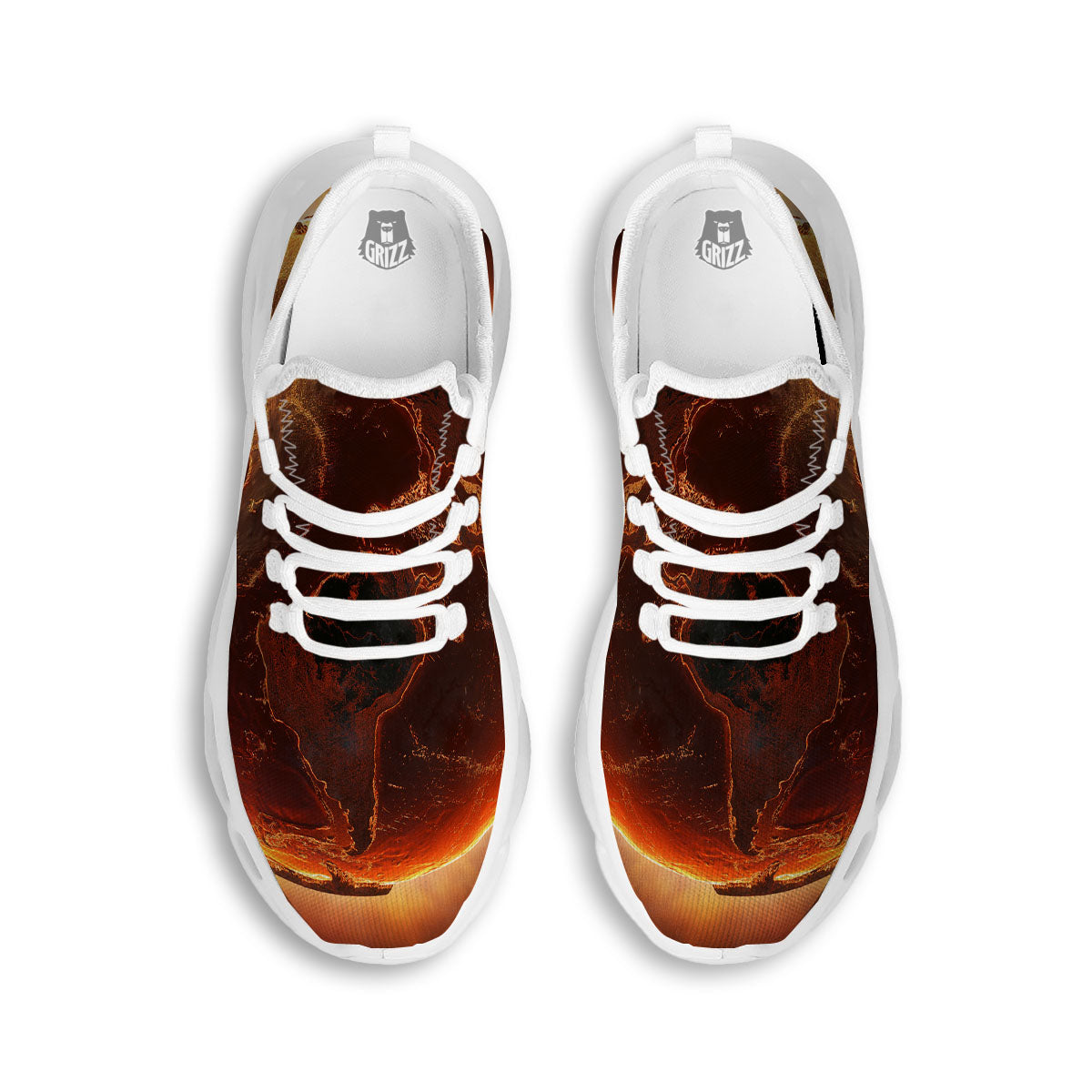 Earth Burning Print White Running Shoes-grizzshop