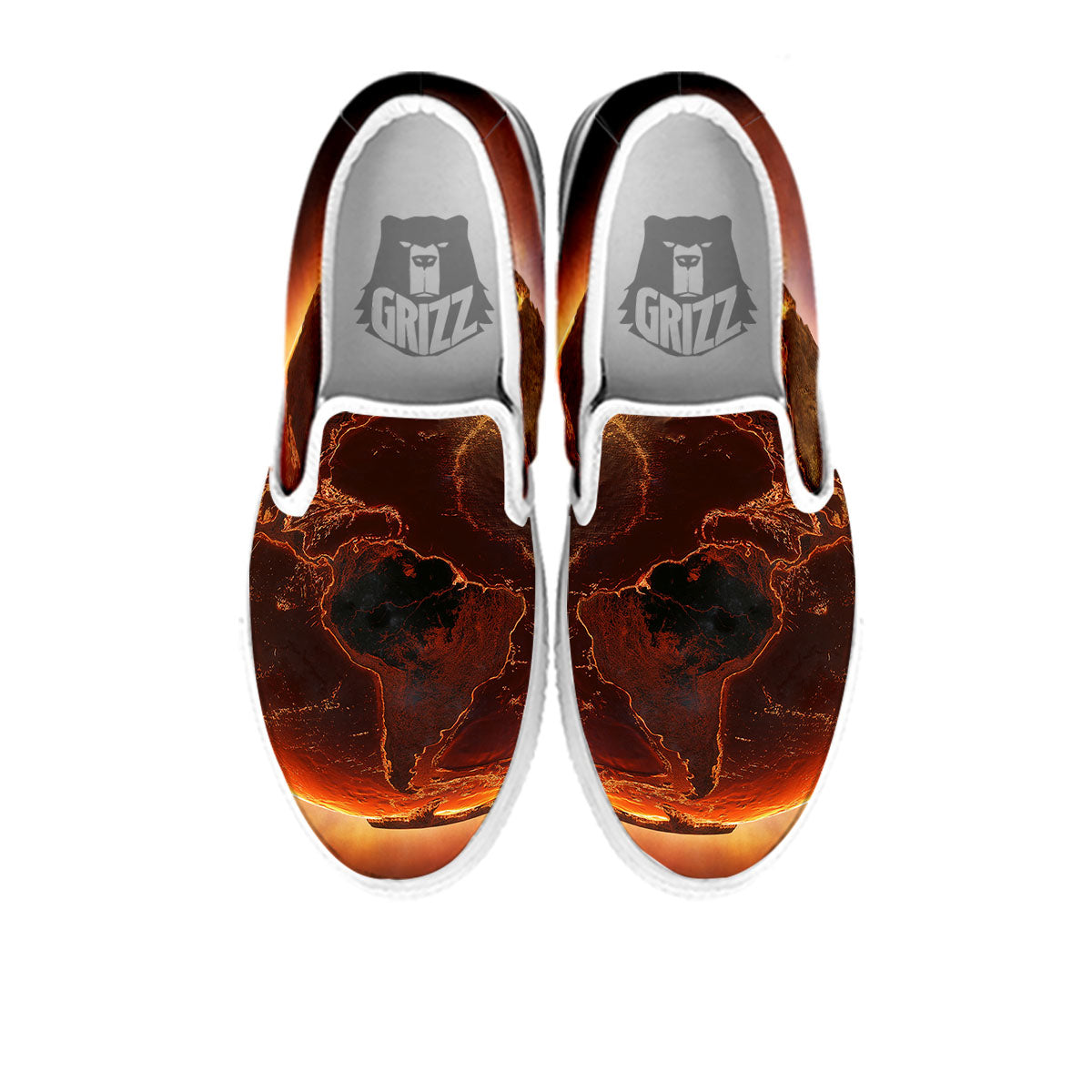 Earth Burning Print White Slip On Shoes-grizzshop