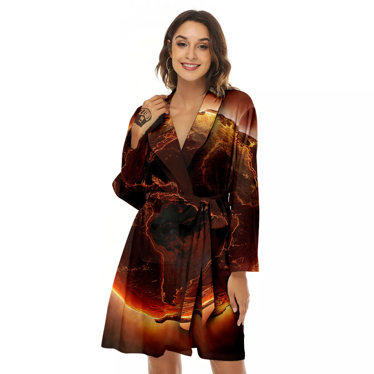 Earth Burning Print Women's Robe-grizzshop