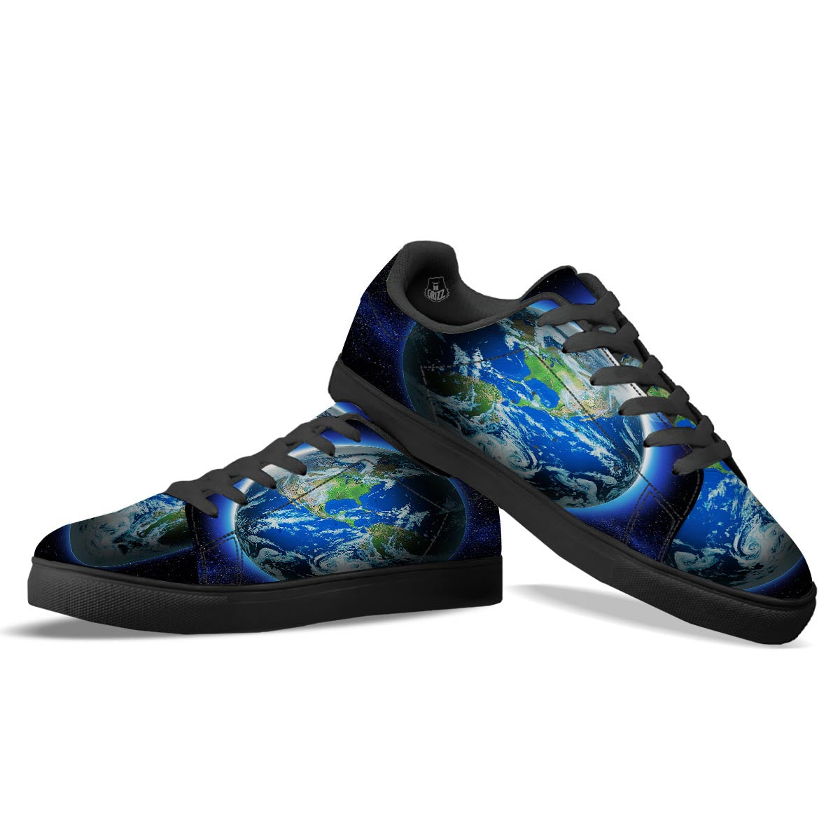Earth Sunrise Print Black Low Top Sneakers-grizzshop