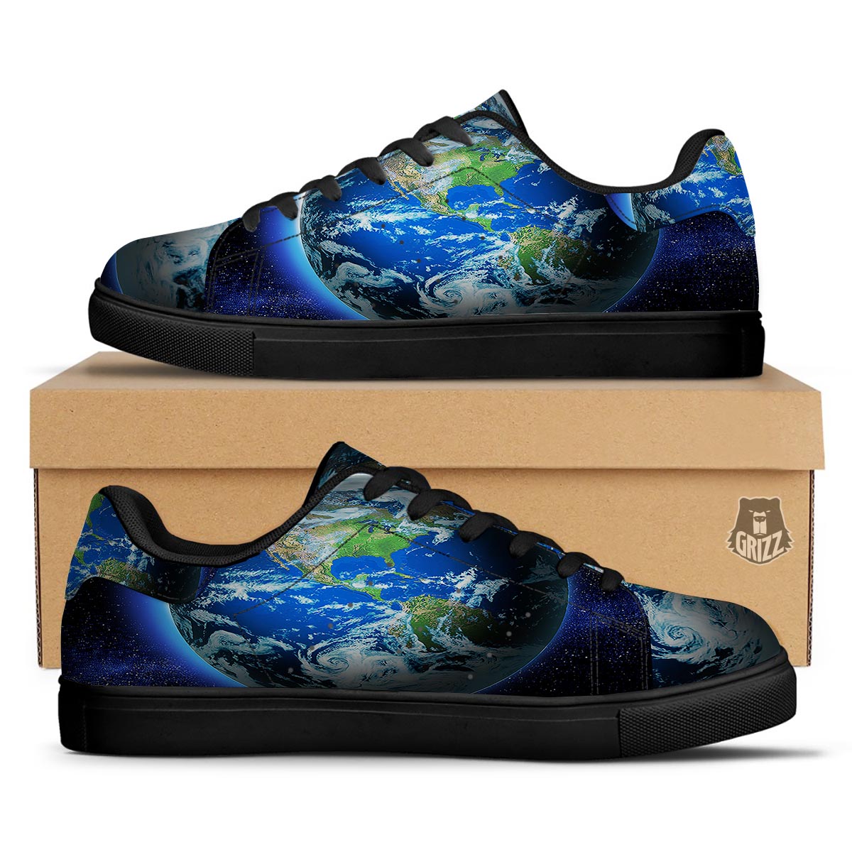 Earth Sunrise Print Black Low Top Sneakers-grizzshop