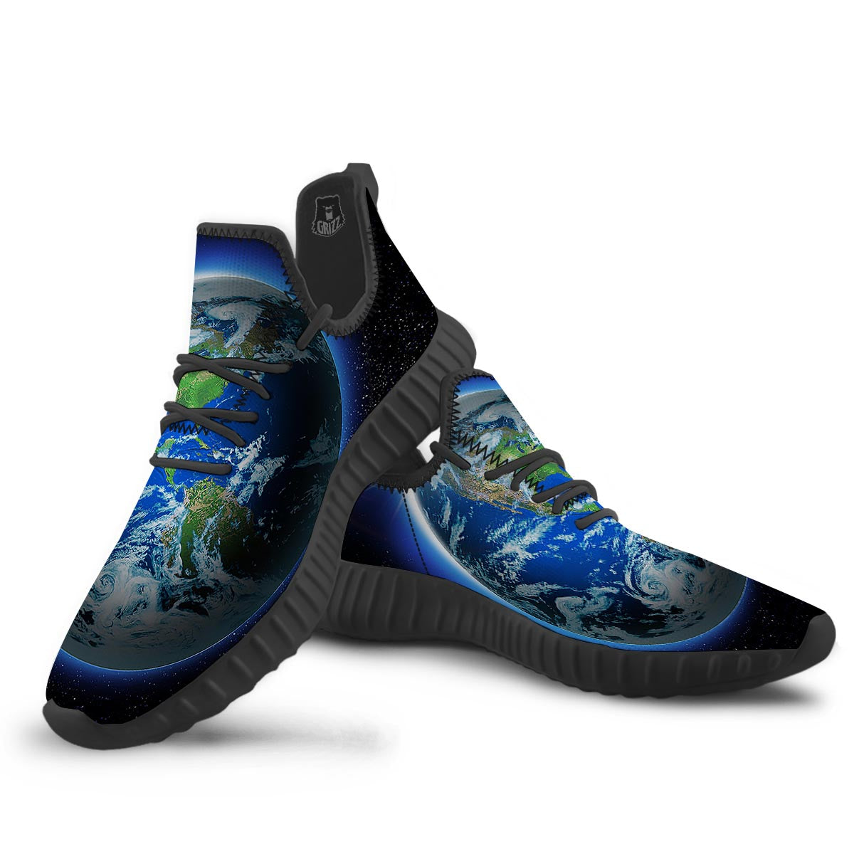 Earth Sunrise Print Black Walking Shoes-grizzshop