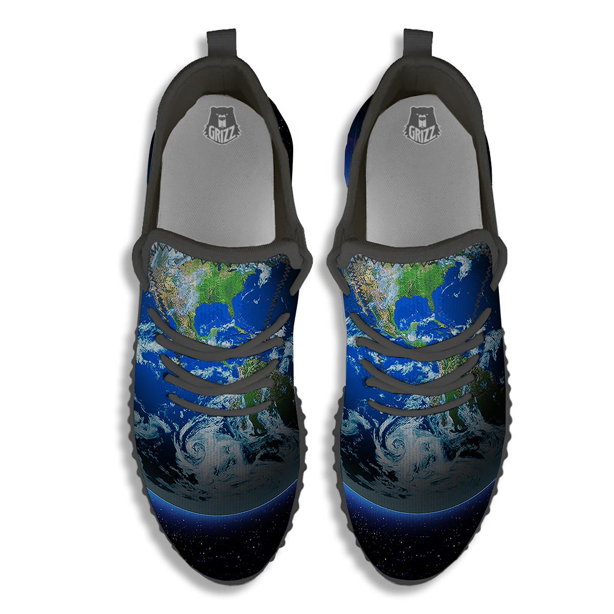 Earth Sunrise Print Black Walking Shoes-grizzshop