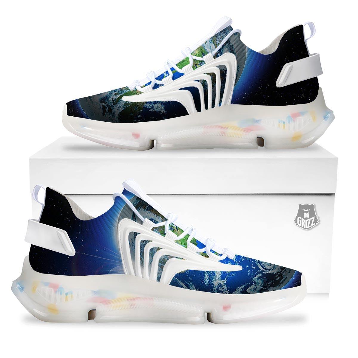 Earth Sunrise Print White Gym Shoes-grizzshop