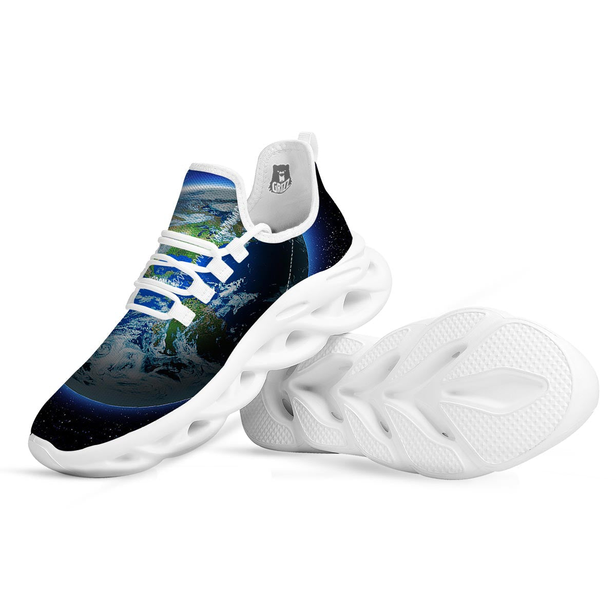 Earth Sunrise Print White Running Shoes-grizzshop