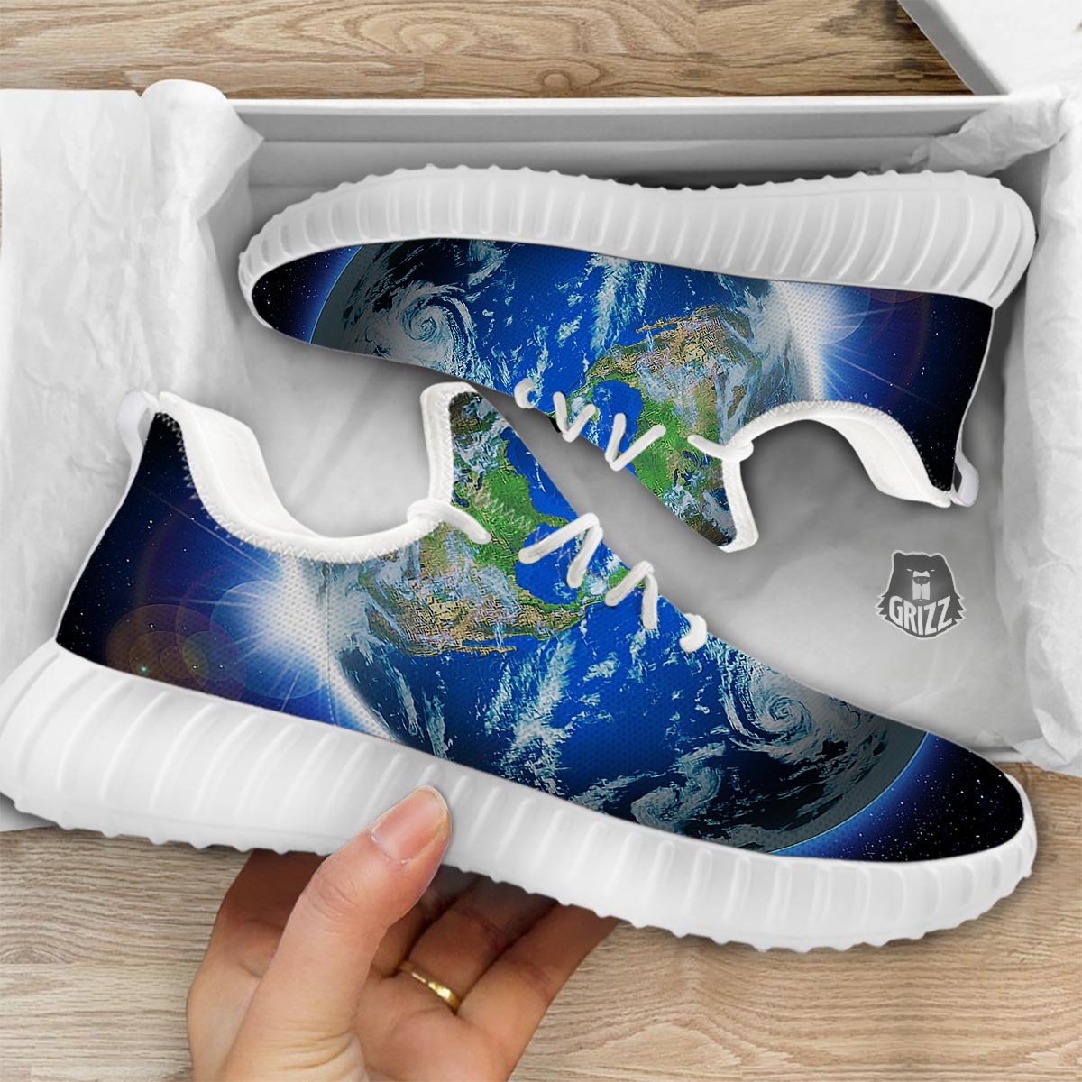 Earth Sunrise Print White Walking Shoes-grizzshop