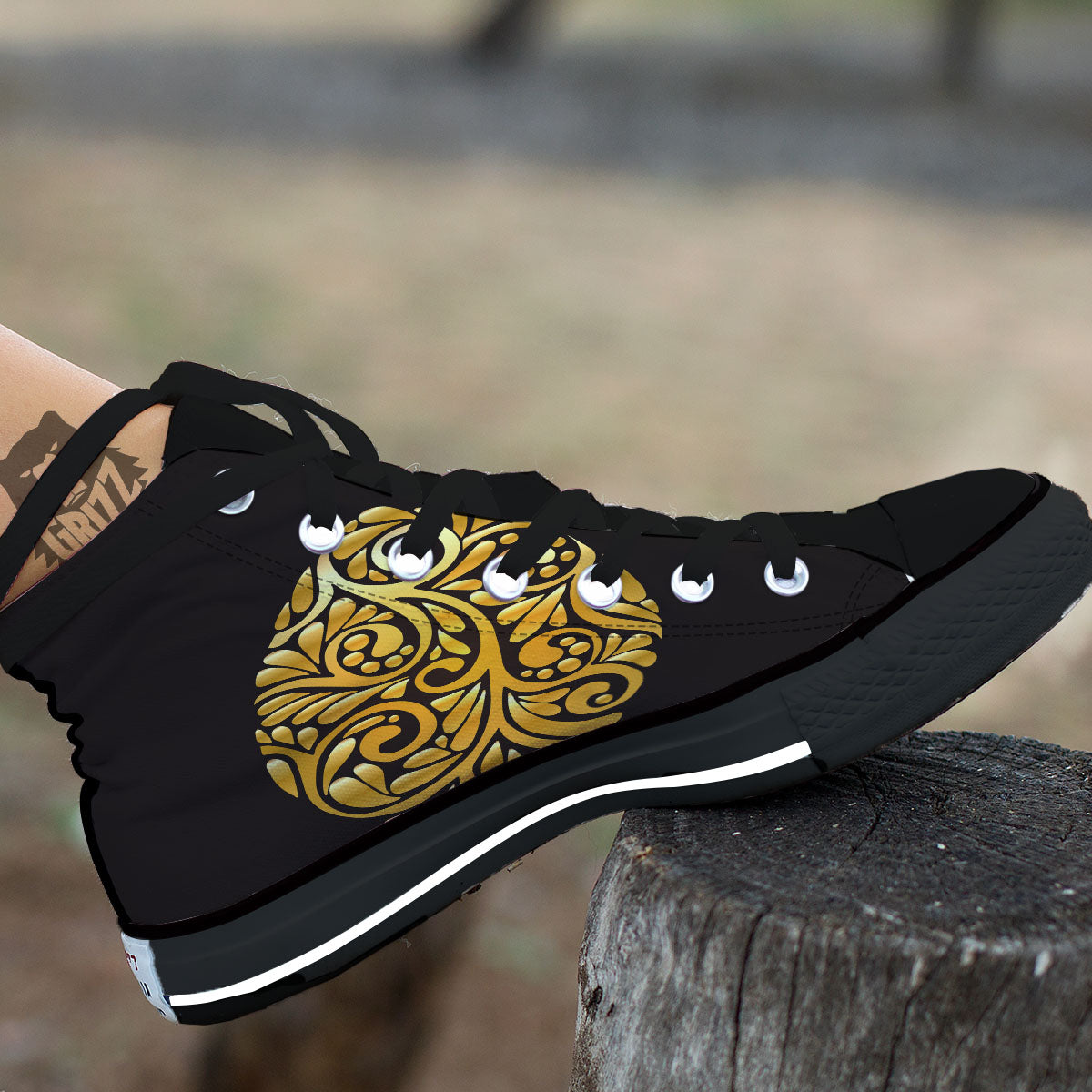 Easter Egg Gold Print Black High Top Shoes-grizzshop