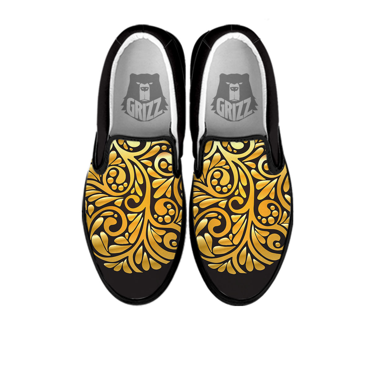 Easter Egg Gold Print Black Slip On Shoes-grizzshop
