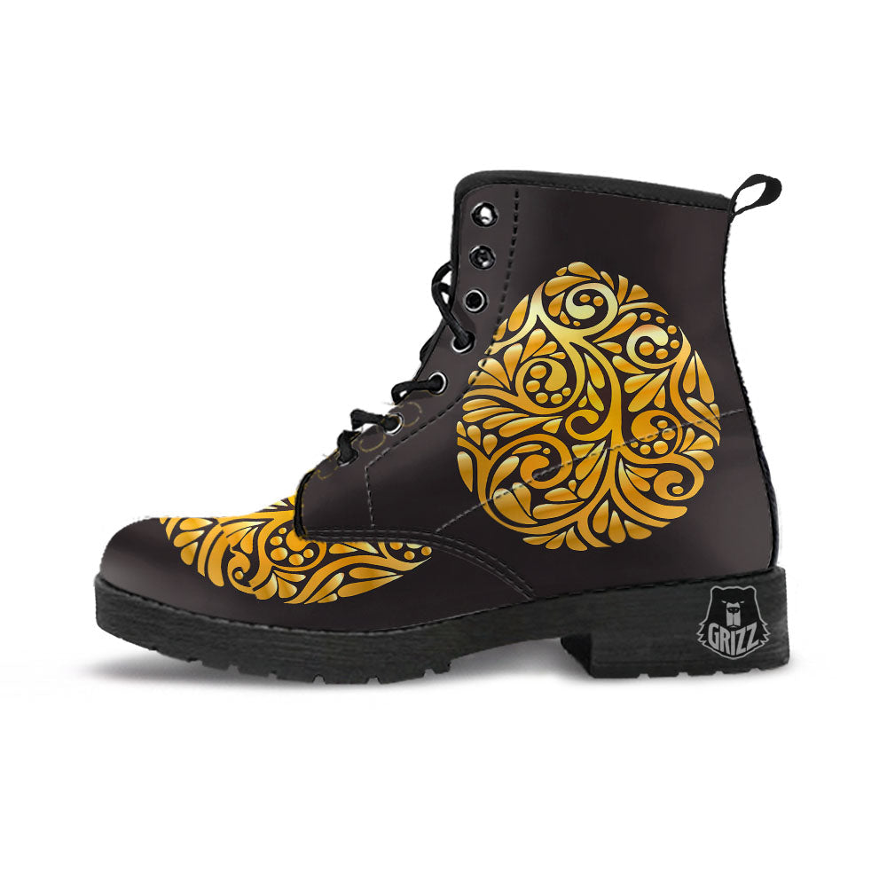 Easter Egg Gold Print Leather Boots-grizzshop