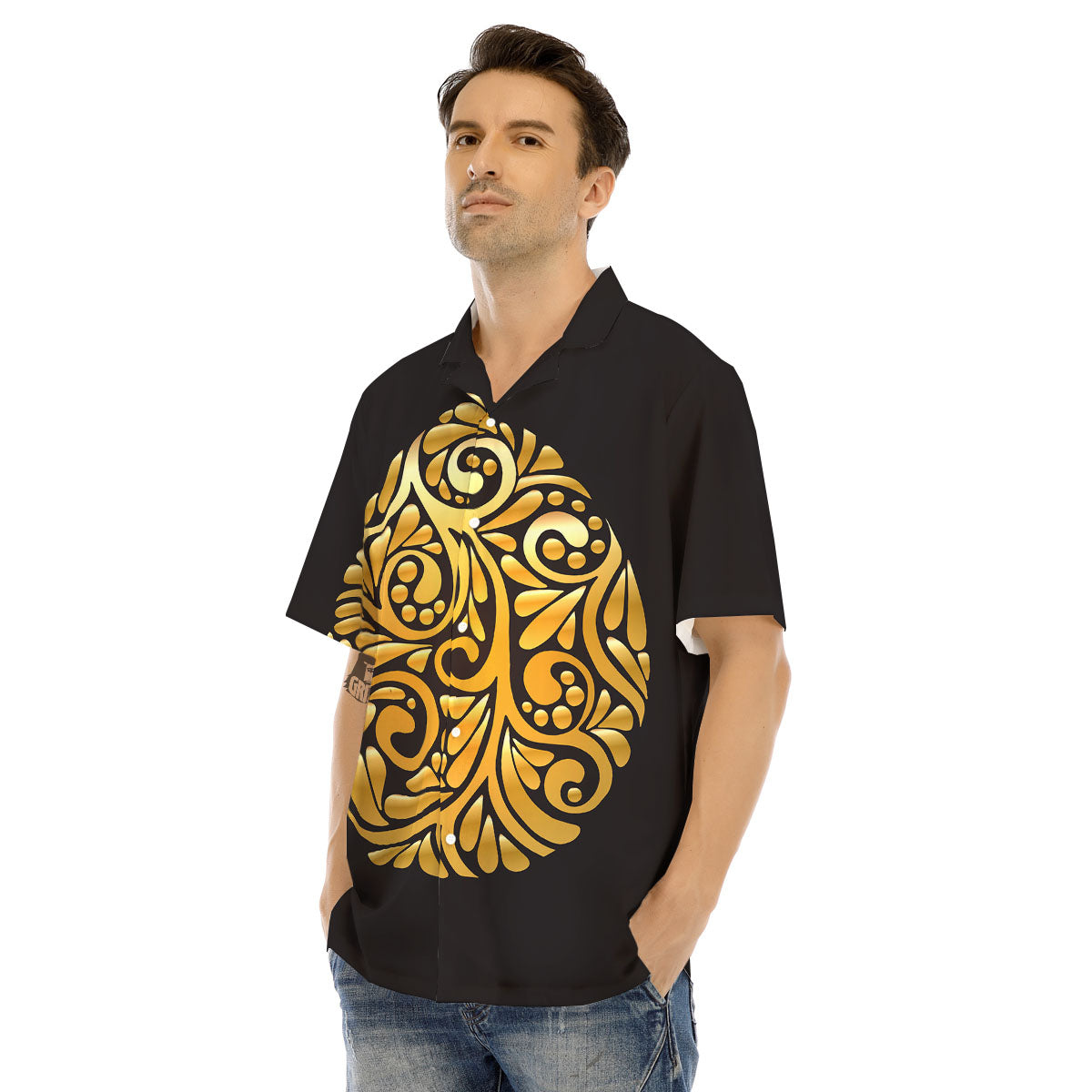 Easter Egg Gold Print Men's Hawaiian Shirt-grizzshop