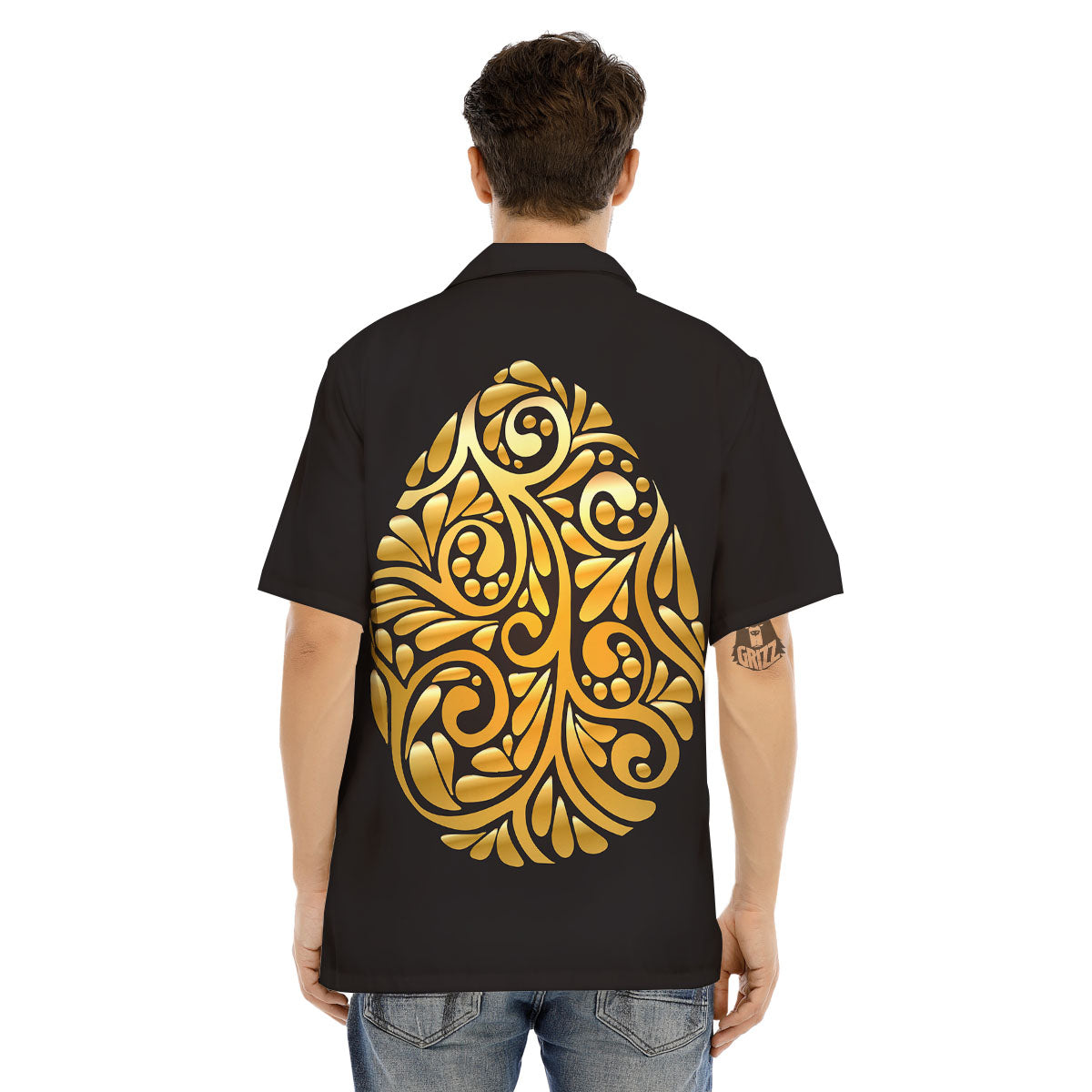 Easter Egg Gold Print Men's Hawaiian Shirt-grizzshop