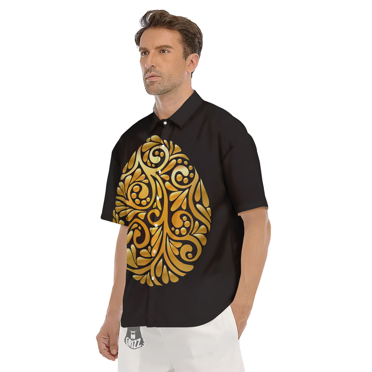 Easter Egg Gold Print Men's Short Sleeve Shirts-grizzshop