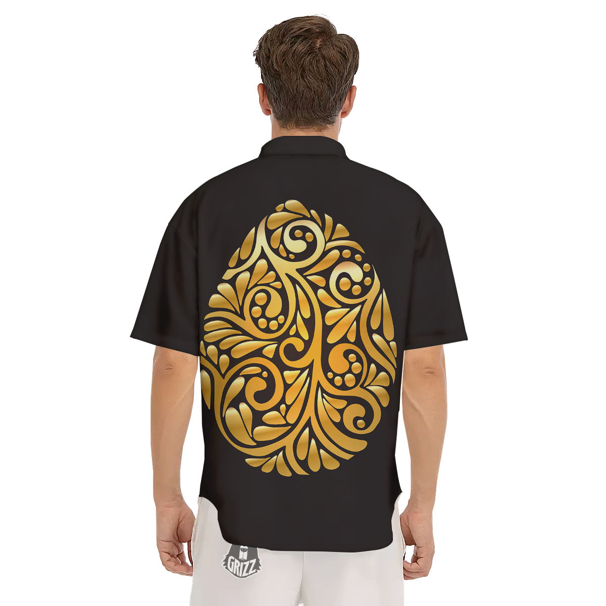 Easter Egg Gold Print Men's Short Sleeve Shirts-grizzshop