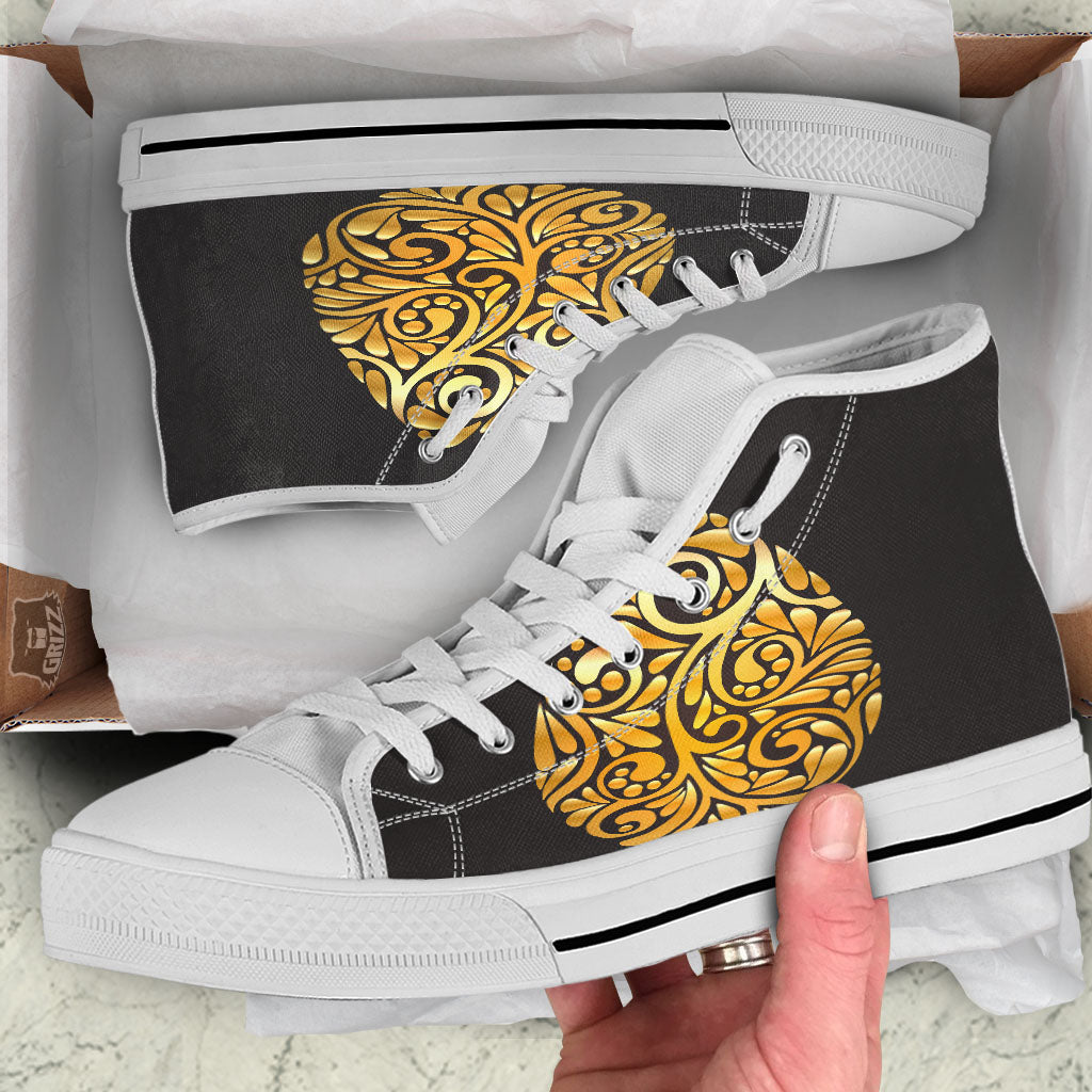 Easter Egg Gold Print White High Top Shoes-grizzshop