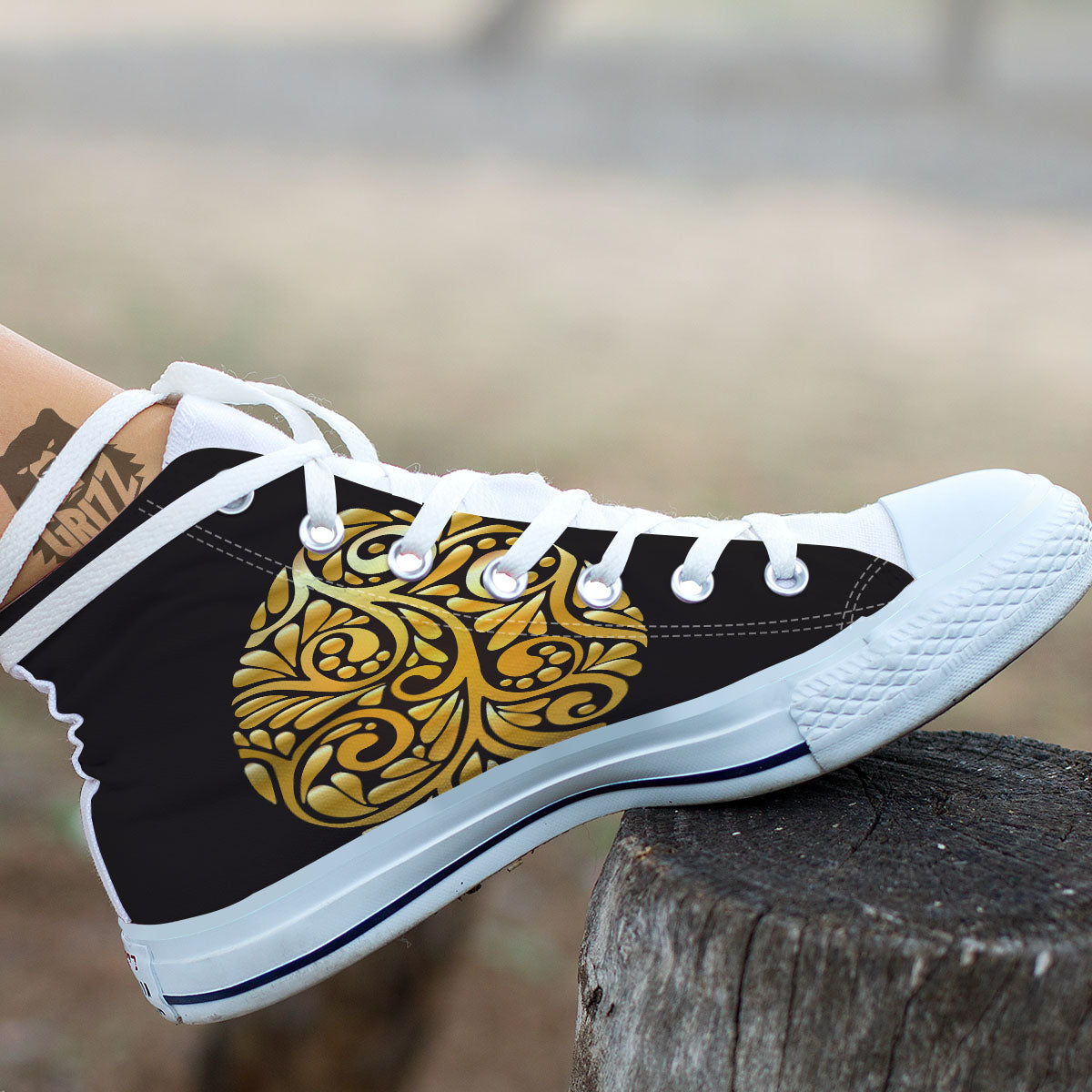 Easter Egg Gold Print White High Top Shoes-grizzshop