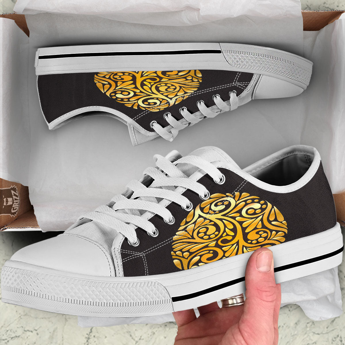 Easter Egg Gold Print White Low Top Shoes-grizzshop